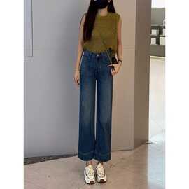 2026秋季新款JEANS阿凡牛A5172深蓝宽松显瘦九分女牛仔直筒阔腿裤