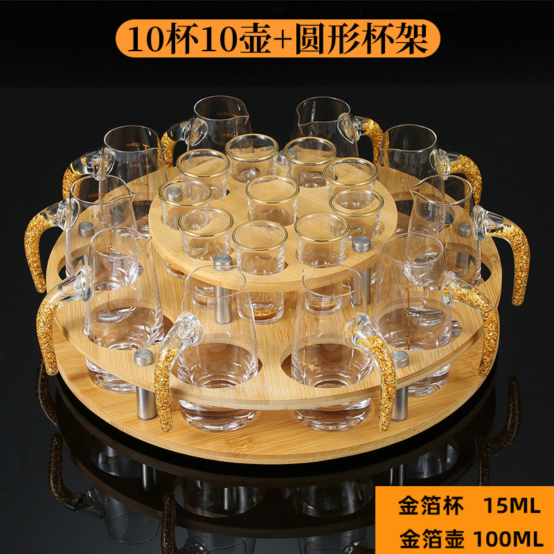 Fabricantes de copas de licor de lámina de oro tazas de cristal de alta calidad tazas de licor de vidrio escalas divisor de licor un sorbo de tazas de licor set