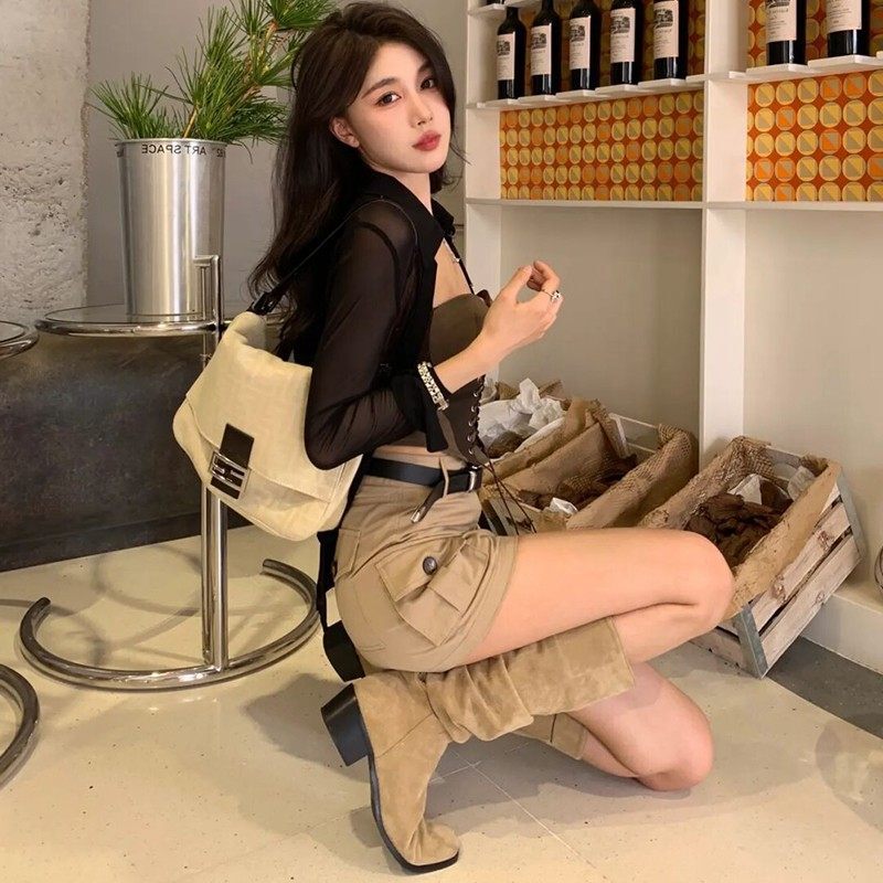 Women's Long Boots, Western High Boots, Knight Boots, Chunky Heel Suede Retro Square-Toe Cowboy Boots, Fleece-Lined Long Boots