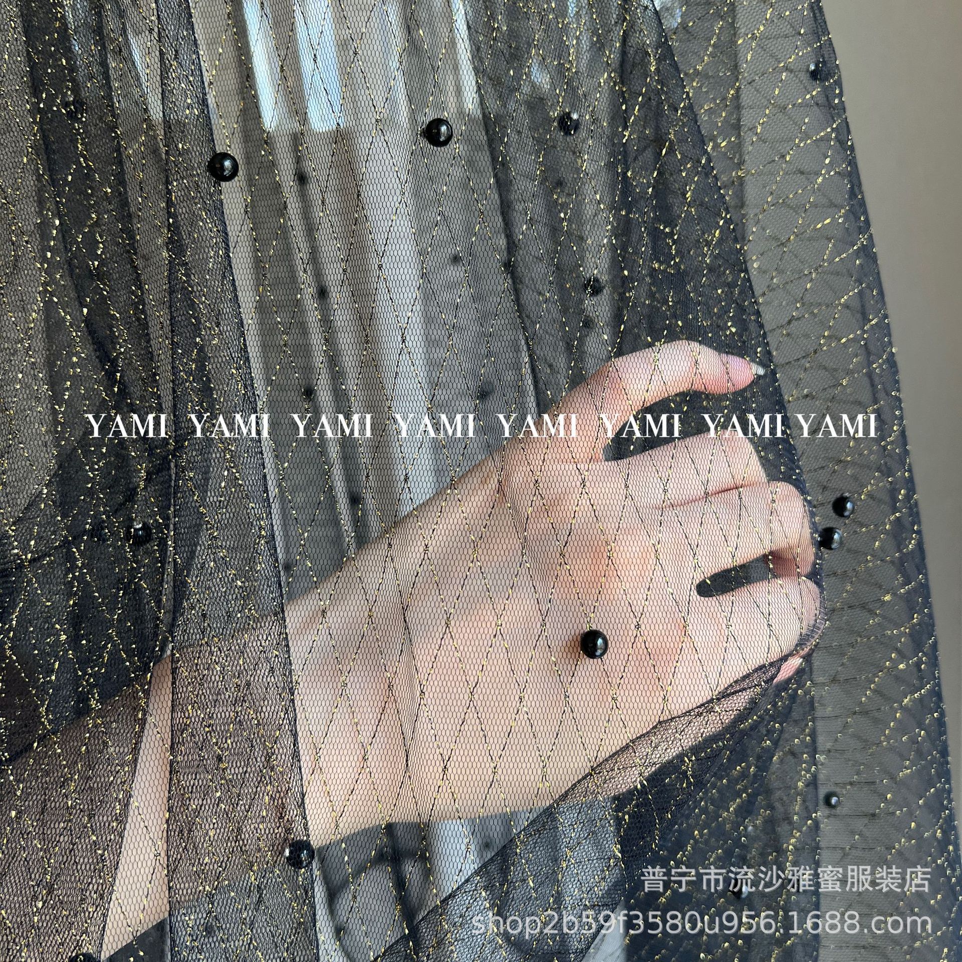 hilo de perla nylon jacquard malla clavos de tela de bolsas de perlas proceso de tela Lolita Han vestido vestido fábrica de tela de mesa al por mayor