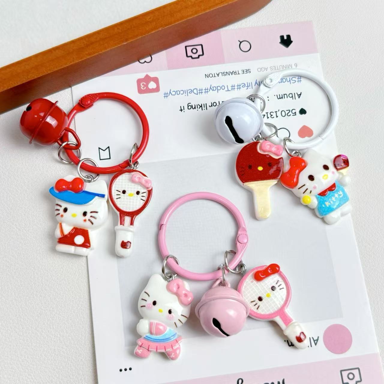 Cartoon Sports Cat Bell Keychain Cat Tennis Badminton Cute Bag Pendant Student Keychain