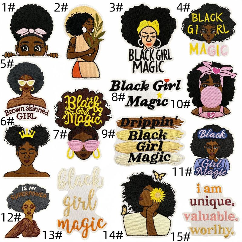 ファッショナブルな黒人少女魔法の布ステッカー刺繍漫画パッチアクセサリーパッチ在庫ありコンピュータ刺繍ホットメルト接着剤|undefined