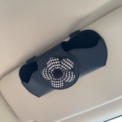 Car Glasses Case, Sun Visor, Car Glasses Clip/Bill Clip - black-glasses-case-and-leather-case-houndstooth-flower
