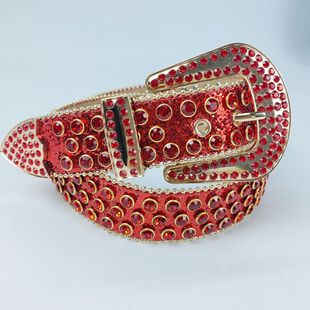Belt for women with diamond ribbon, diamond acrylic punk colored diamond three-piece belt, European and American style hot girl wide girdle