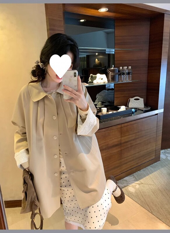 现货长岛恋人袖口花边拼接风衣外套女秋翻领大衣秋季新款|undefined