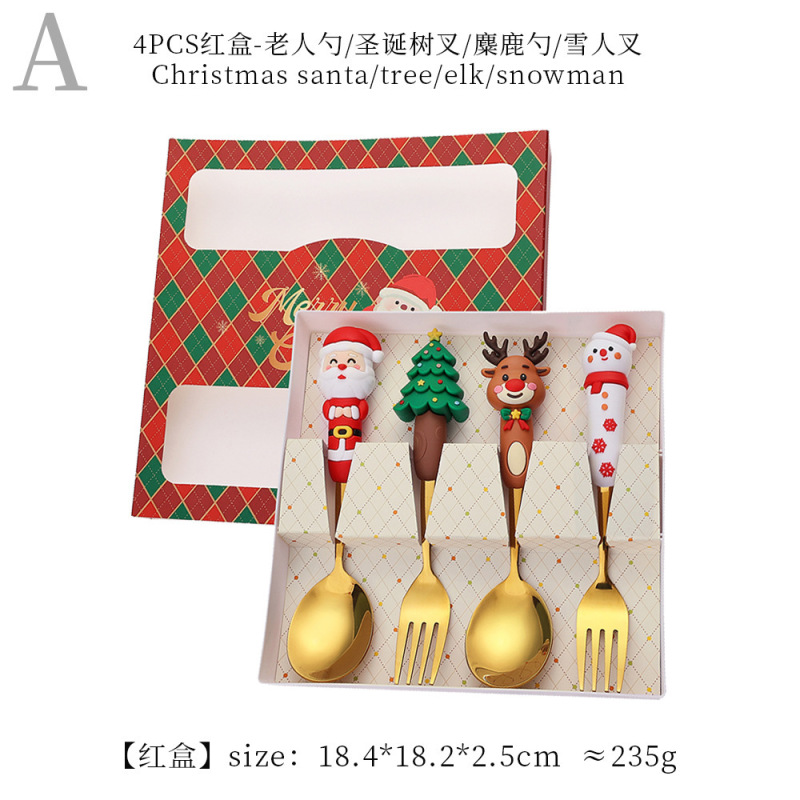 クロスボーダー新しいクリスマススプーン子供の漫画ステンレス鋼ライススプーンインサンタクロース雪だるまヘラジカフォークスプーン|undefined