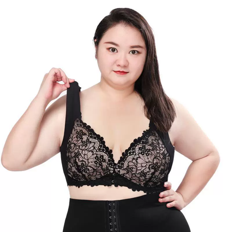 Трансграничное нижнее белье большого размера с пряжкой спереди Бюстгальтер пуш-ап без оправы с латексной чашкой Бесследное нижнее белье Кружевной бюстгальтер