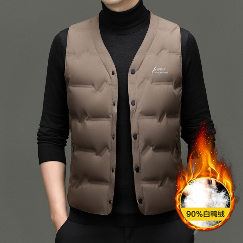 Down Vest Men's Classy New V Neck Thickeneded Winter Cold-Proof and Warm Sleeveless Vest Casual Dad Wear