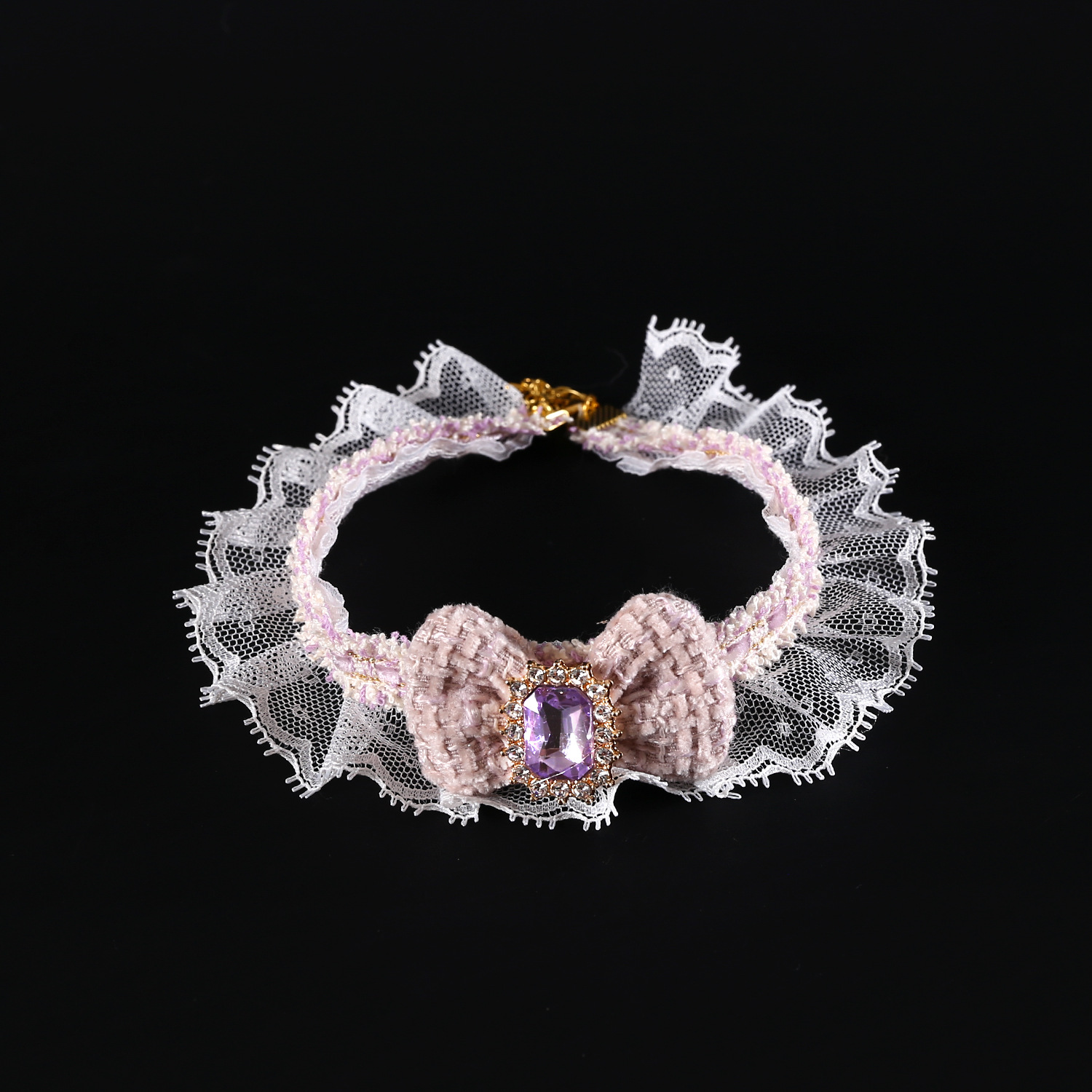 Pet princesa encaje diamante arco gatos perros collar de cumpleaños collar de fragancia