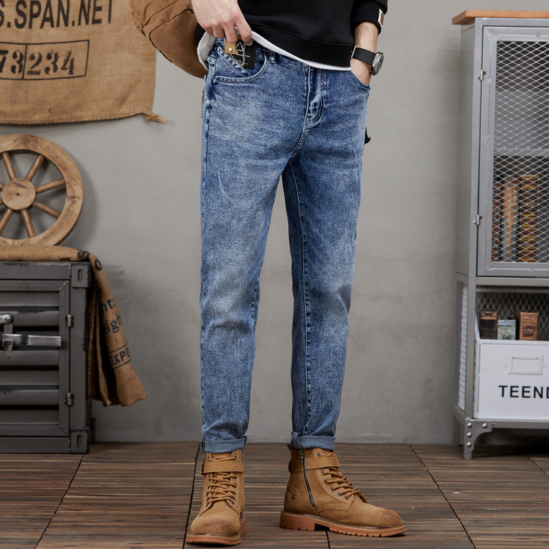 Vaqueros rotos para hombre, vaqueros para hombre con elástico en la pierna pequeña_voghion.com