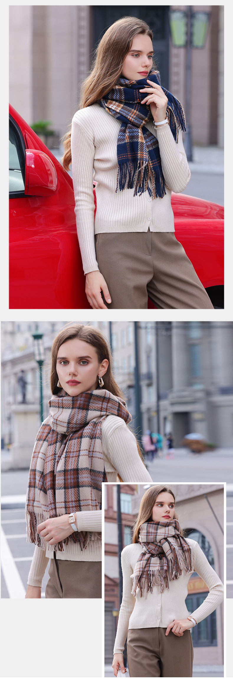 Christmas New Scarf Women's Winter Cashmere Checkered Fashion Versatile Warm Student Ins Tassel Shawl_voghion.com