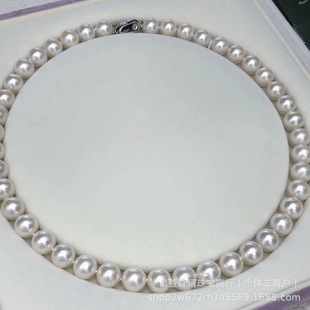 New Zhuji Natural Freshwater Sealless Pearl Necklace 10-11mm Strong Light Nearly Round Mother Chain S925 Sterling Silver