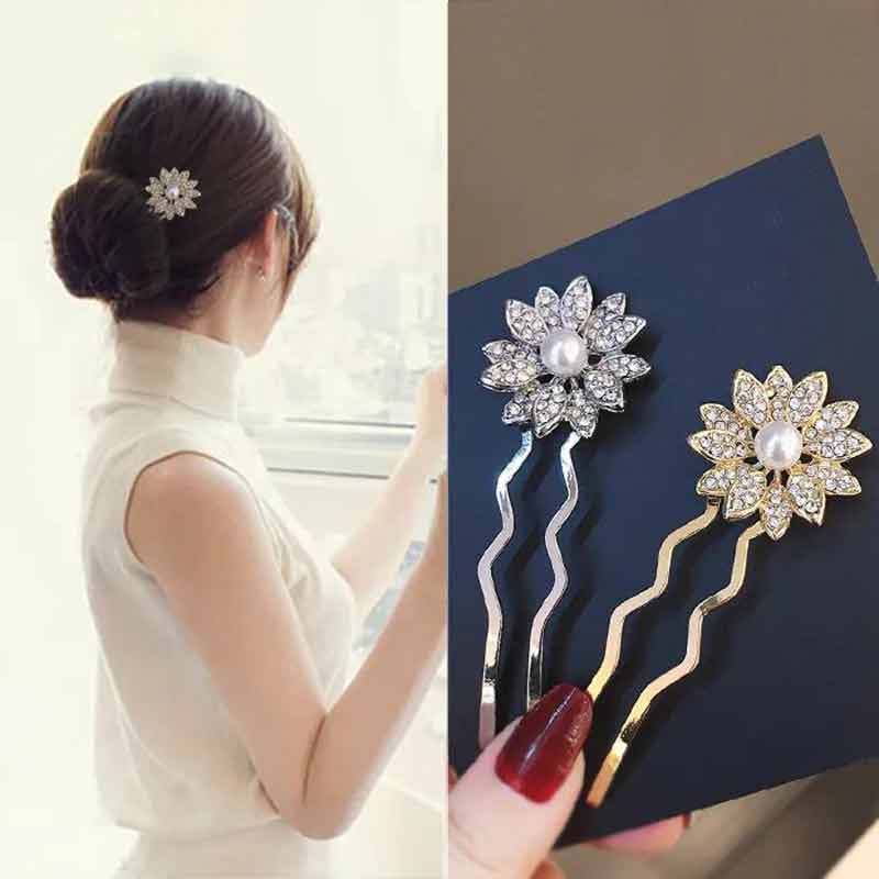 Japanese-Korean-style elegant back-of-head bun hairpiece U-shaped hair clips rhinestone hairpins hair sticks