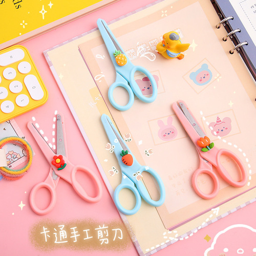 Cartoon children's safety scissors diy paper cutting hand-cut ins cute student office portable art scissors