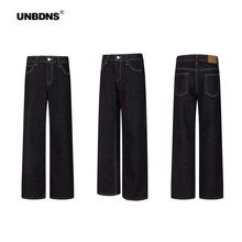 UNBDNS美式复古辣妹宽松百搭直筒牛仔裤女街头阔腿潮牌显瘦长裤子