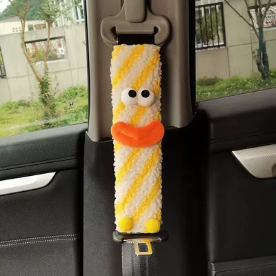 Seat belt shoulder pad: Car Interior Decoration to Prevent - yellow-and-gray-striped-safety-belt-shoulder-protector-yellow-and-gray-striped-safety-belt-shoulder-protector-big-mouth-and-eyes-style