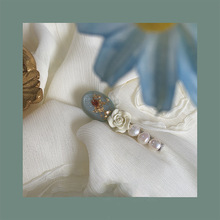 「淡水湖玫瑰」复古花园法式少女奶油玫瑰干花淡水珍珠发边夹发夹