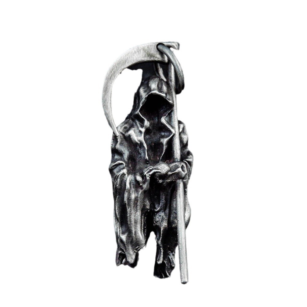 Gothic Grim Reaper Scythe Pendant Necklace For Men In Dark Style_voghion.com