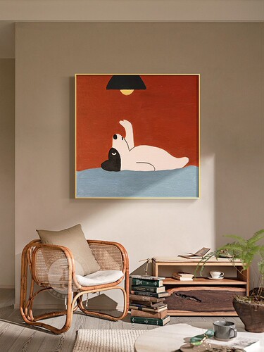 Square living room decorative painting cartoon animals red children's room wall art modern light luxury high-end entryway painting