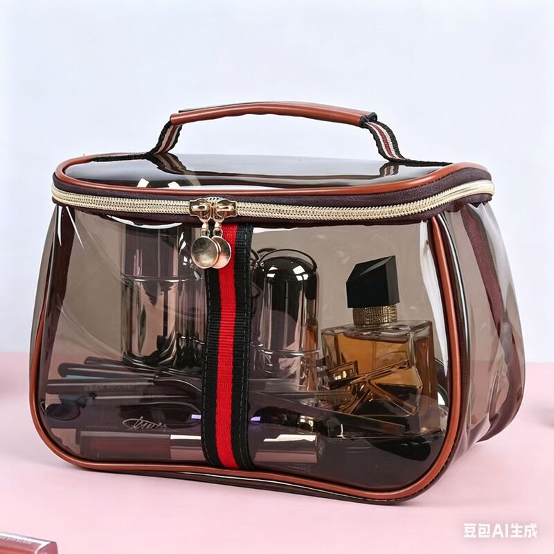 Cute Transparent Cosmetic Bag for Women, Simple Waterproof Large-Capacity Toiletry Bag, Bath Bag, Travel Portable Storage Bag