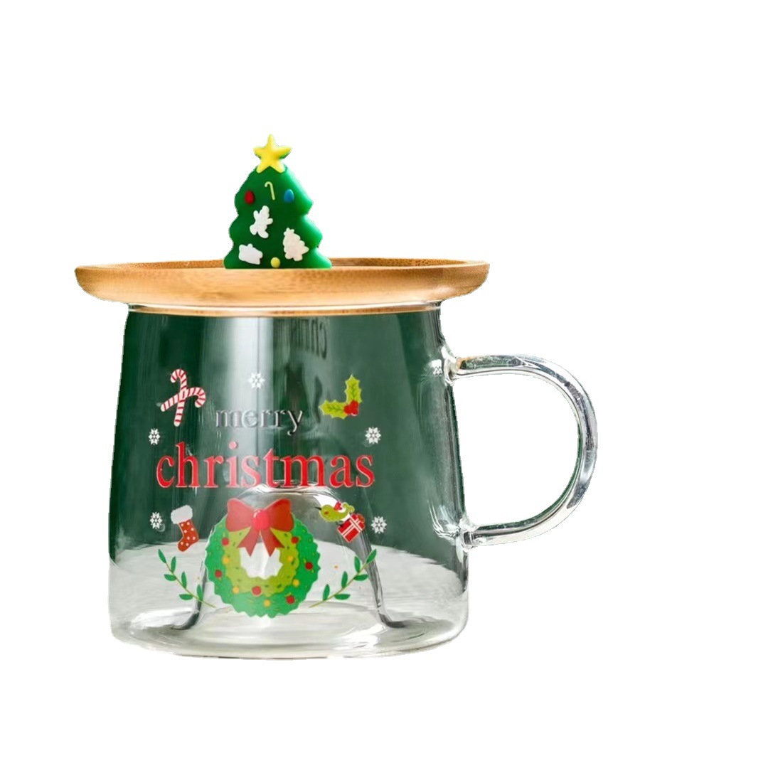 Creativo simple taza de Navidad 3D estéreo árbol de Navidad taza de agua de cristal con tapa personalizada Oficina taza de beber