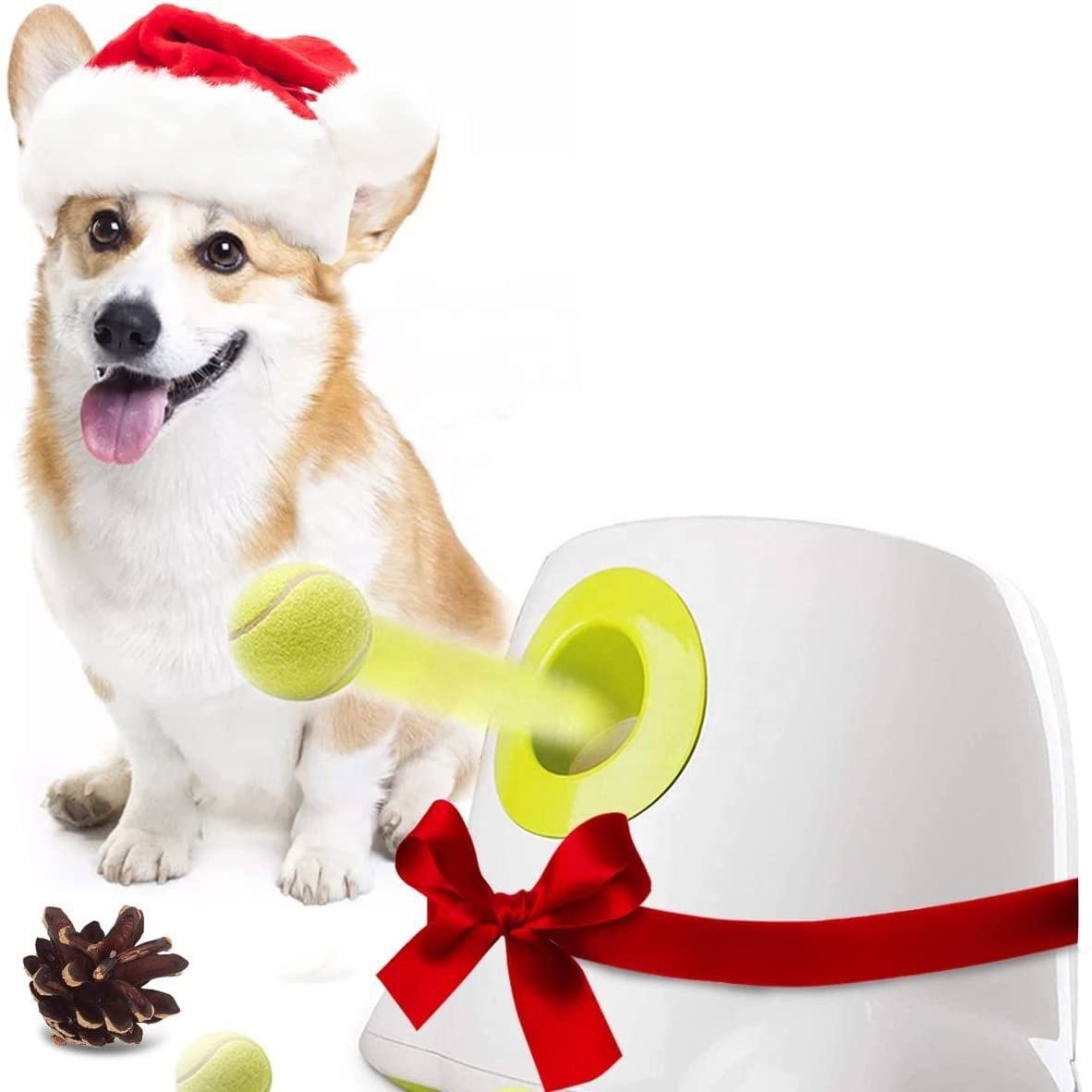 Transfronterizo inteligente mascota interactiva lanzador de tenis juguete doble fuente de alimentación máquina de lanzamiento automático pasear perros bola de alta elasticidad