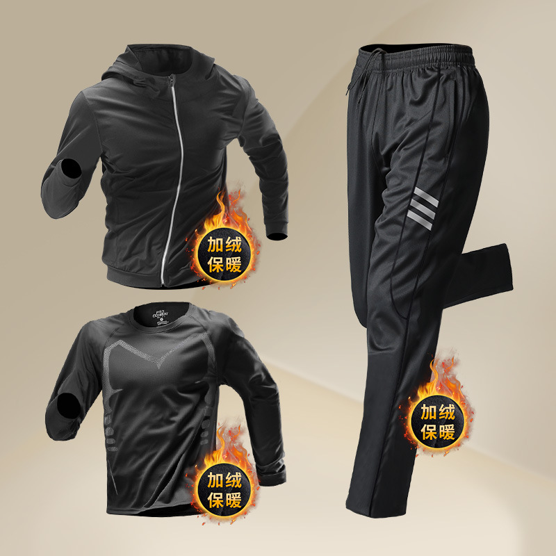 Trajes deportivos de invierno para hombres, ropa de entrenamiento para correr, chaqueta de acondicionamiento térmico de lana, ropa seca rápida de otoño y invierno, ropa de bicicleta para correr por la mañana