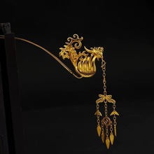 黄铜镀金西汉 魏晋风 金凤汉服头饰步摇 凤凰发簪流苏凤鸟发饰