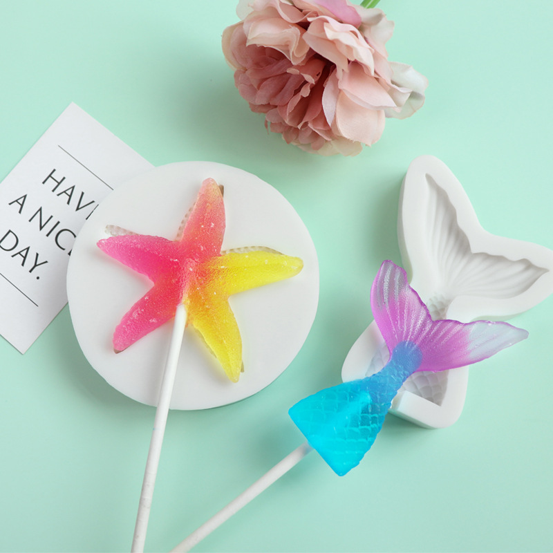 Starfish Fish tail silica gel mould Ocean Cake Invert sugar chocolate Aisutang self-control diy Lollipop mold