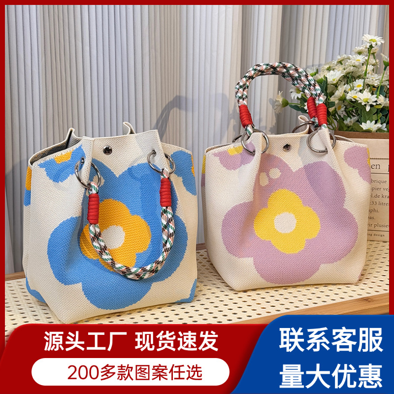 东南亚爆款针织环扣包便携上班外出大容量手提包通勤小方包收纳包