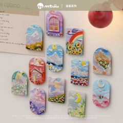 油画风磁吸冰箱贴亚克力卡通留言磁贴手绘油画花花冰箱装饰磁力贴