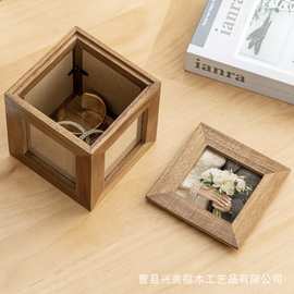 复古灰木质装饰画框照片纪念盒多用桌面通用包装盒实木收纳盒创意