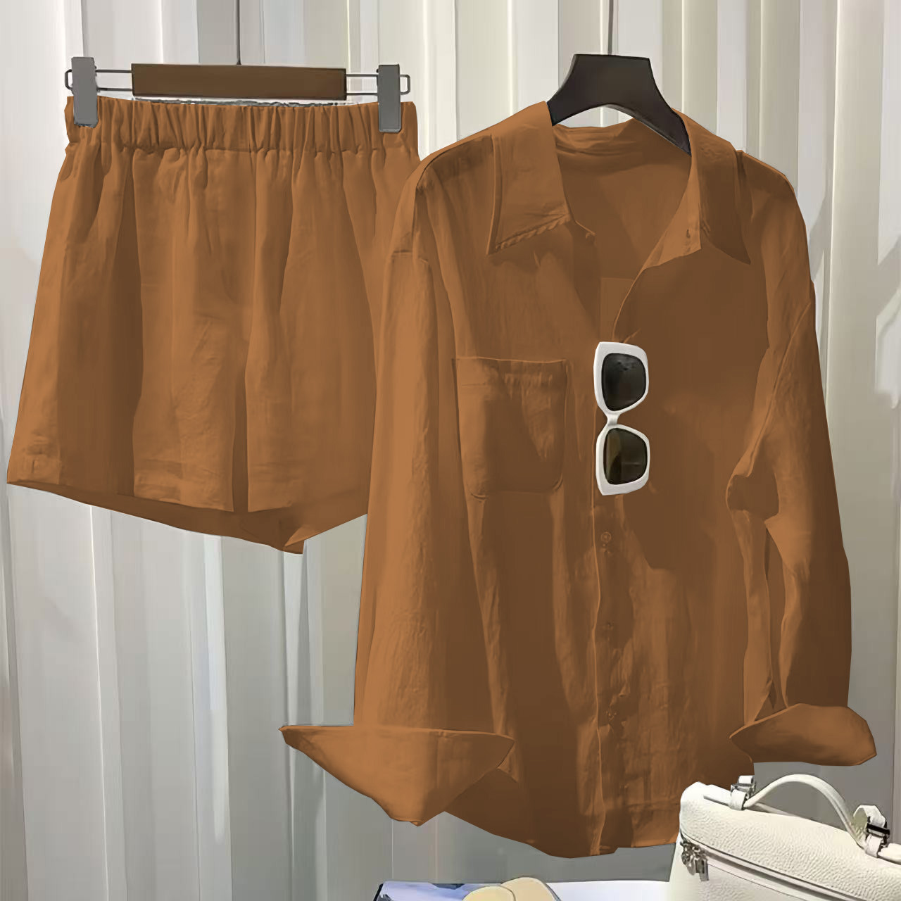 Plus Size Women's Casual Cotton Linen Shirt Spring Autumn Loose Fashion Solid Color Sports Suit_ecoleips.com