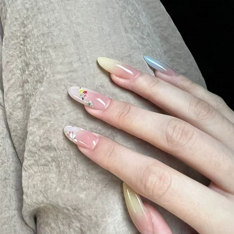Sweet Spring Day New Style French Floral Handmade Nail Art, High-End, Brightening, Gentle, Monet-Style Oil Painting Temperament