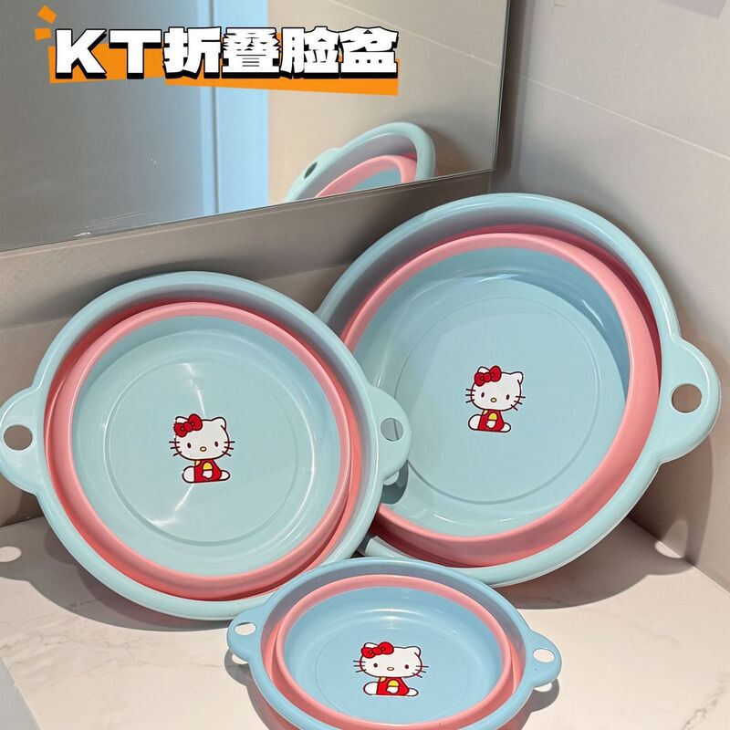Cartoon cat foldable washbasin for home use, collapsible washbasin for student dormitory, cartoon portable washbasin three-piece set Cartoon cat foldable washbasin for home use, collapsible washbasin for student dormitory, cartoon portable washbasin three-piece set