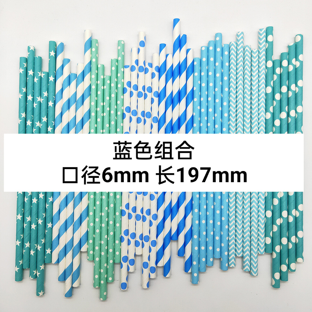 Combinación azul paja de papel desechable degradable papel Kraft bar fiesta postre pastel decoración tubo recto tubo para beber