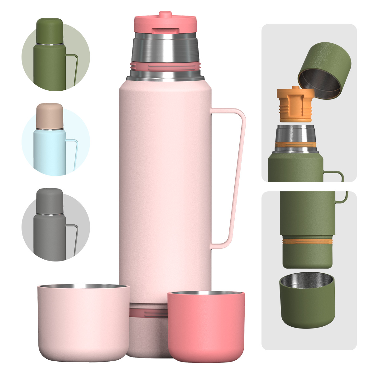 Amazon New Outdoor Sports Large Capacity Vacuum Travel Pot Double Lid Handle Thermos Cup Sharing Pot Customized