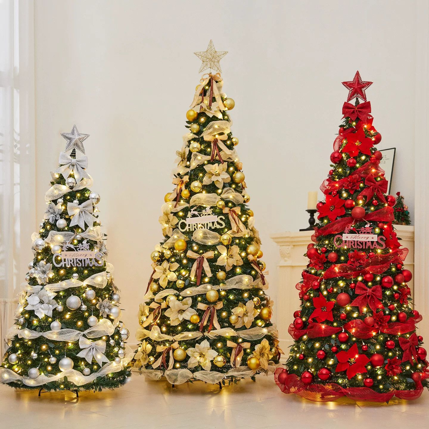 Árbol de Navidad plegable telescópico encryptado luminoso flocado decoración de árbol de nieve decoración de Navidad atmósfera de vestuario