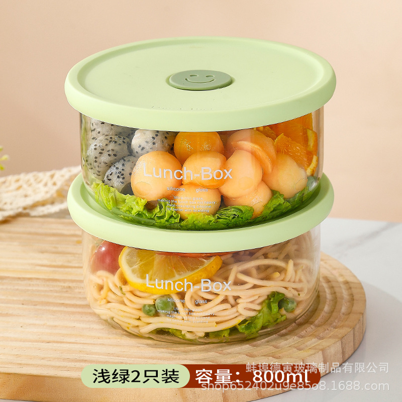 圆形玻璃保鲜盒大容量密封碗保鲜盒耐热微波炉加热保鲜收纳泡面盒|undefined