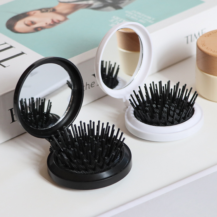 折叠气囊小梳子带化妆镜子DIY可爱少女气垫头部按摩梳镜一体批发