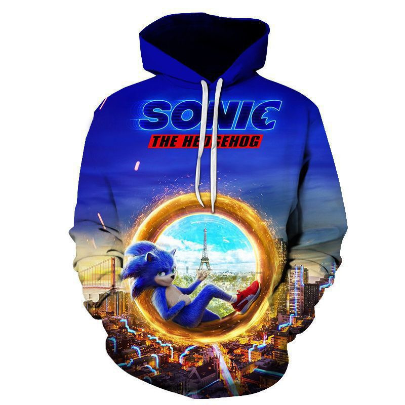Cross-Border New European and American Style Large Size Sonic Print Hooded Sweatshirt for Men and Women, Fashionable Pullover Cross-Border New European and American Style Large Size Sonic Print Hooded Sweatshirt for Men and Women, Fashionable Pullover