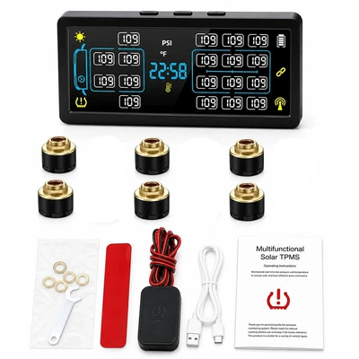 12-Wheel Solar-Powered 6-Tire Monitor System Tire pressure monitoring system - 6-wheel-external-0-15bar-comes-with-repeater