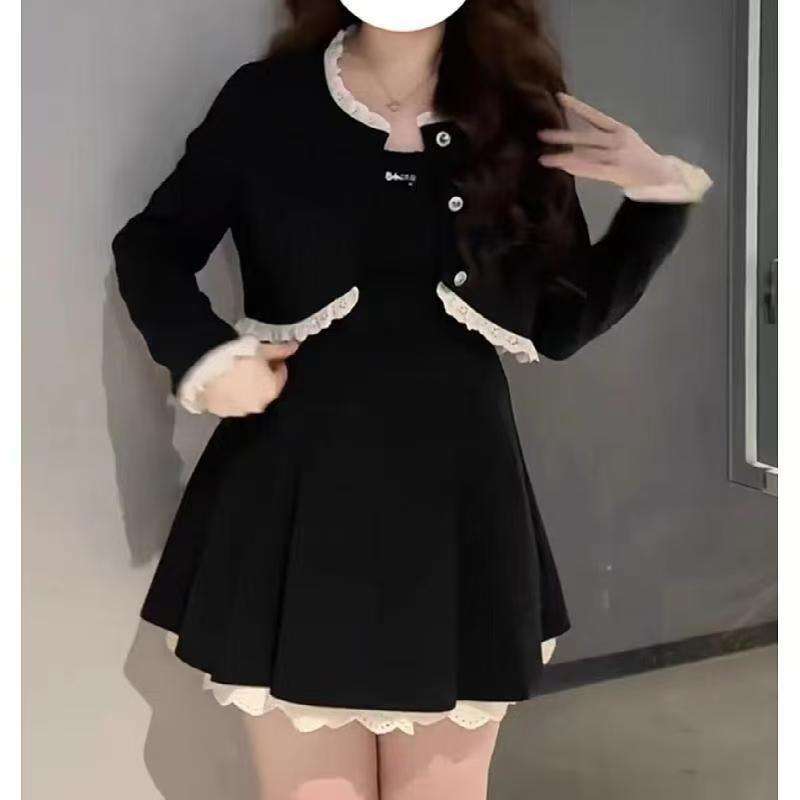 秋冬フレンチヨーロピアンカウンター品質スモールフレグランスガールサスペンダードレス大きいサイズ万能Aライン婦人服|undefined