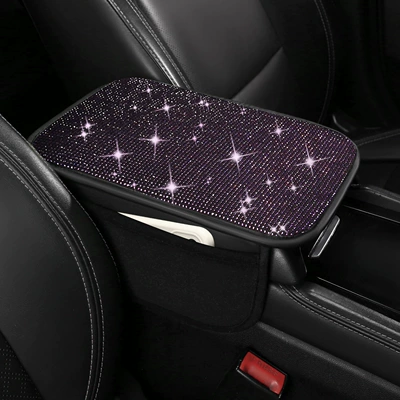 Armrest box pad, small feet, universal car interior - purple-rhinestone-embellished-with-storage-bag