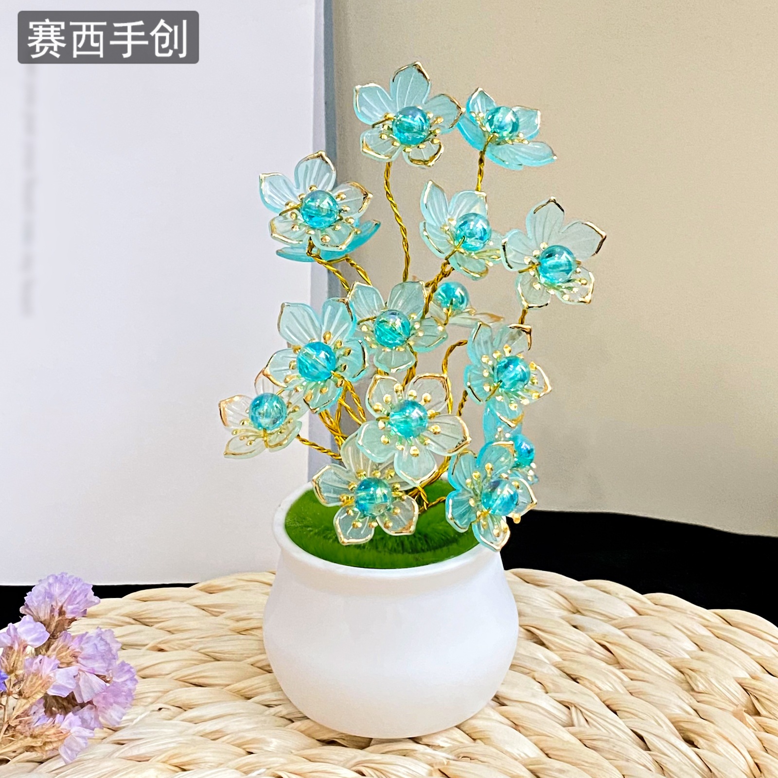 Saixi imitación de plantas en maceta con cuentas hechas a mano adornos frescos productos acabados imitación ramo de flores decoración doméstica pastoral L30 image 4