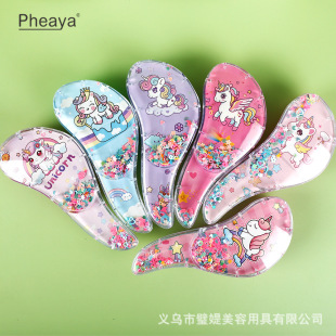Unicorn Comb small size Cartoon Transparent Massage Comb Anti-Knot Hair Hair Comb Cute Girl's Curly Hair Comb