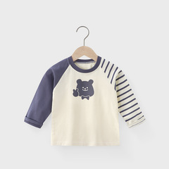 2025子供の長袖tシャツ100% 綿の男の子の上着は底の女性のa類の純綿の服の漫画の潮の子供を打ちます。
