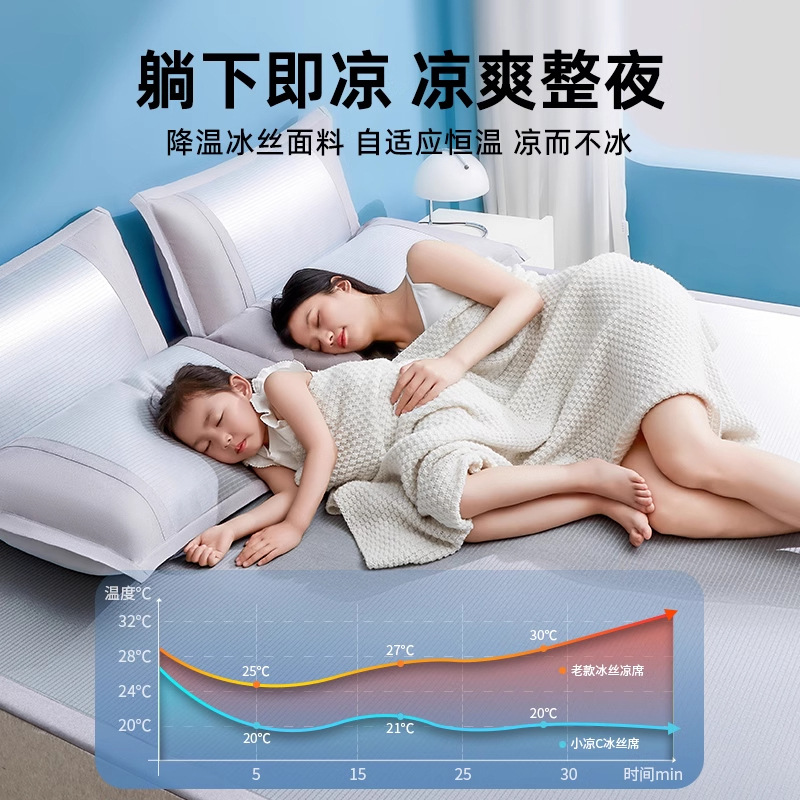 A clase madre y niño de verano antibacteriano estera de hielo se puede lavar en máquina de verano aire acondicionado suave estera de cama cama cama de estilo de seda estera