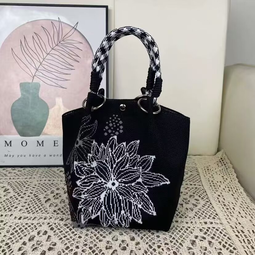 Flores frescas bolsas de cubo coreanas de punto adorables bolsas de mano de gran capacidad de fábrica de bolsas de mano image 2