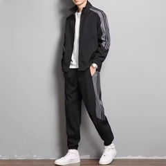 三条杠春秋季新款男款休闲运动套装百搭透气情侣外套两件装卫衣